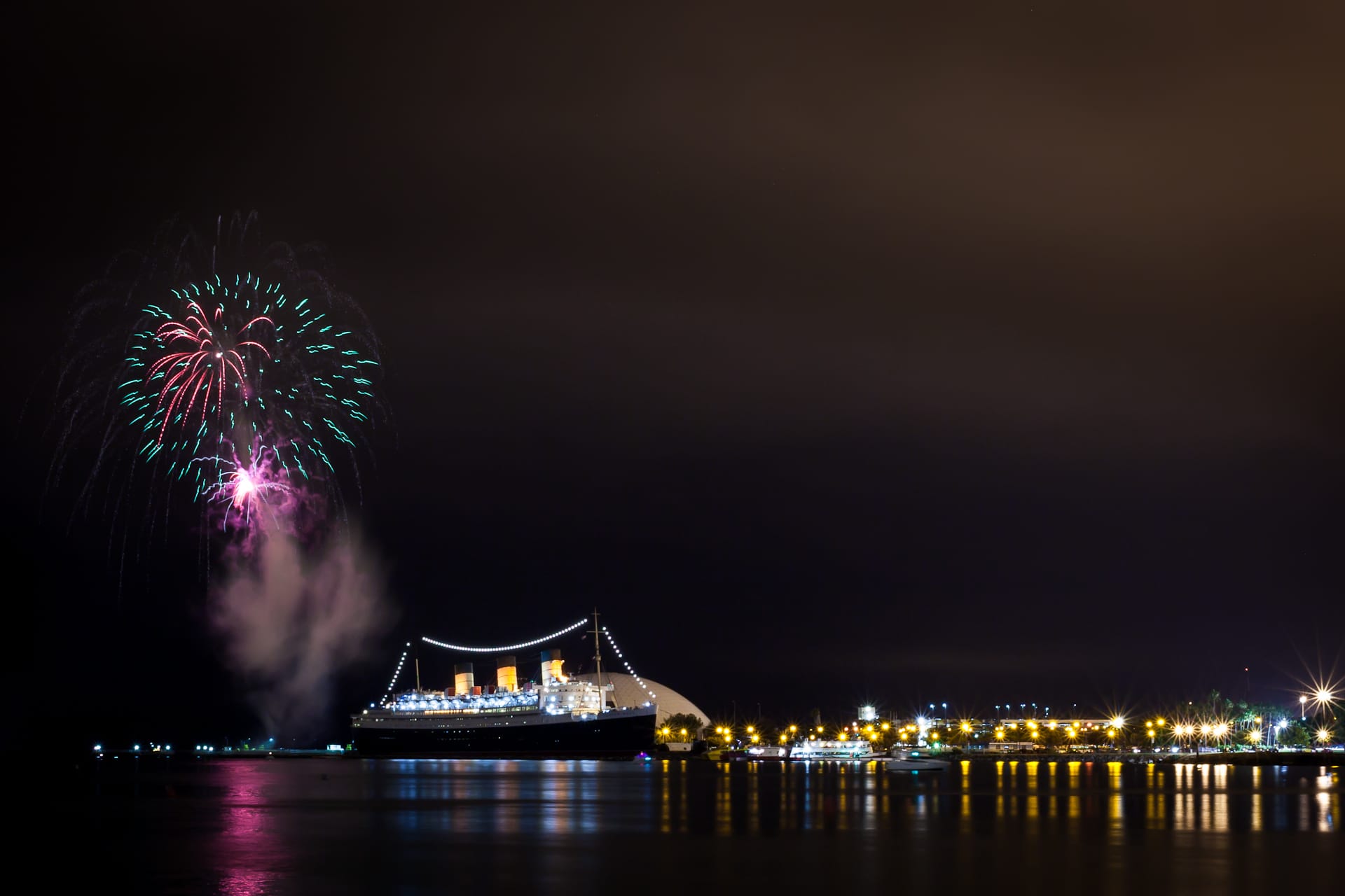 Queen Mary With Fireworks