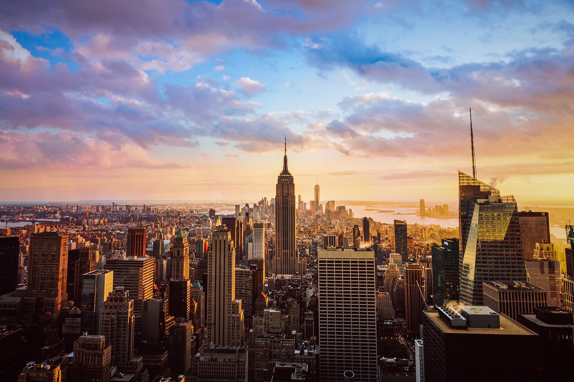 Sunset of the NYC cityscape from top of the rock