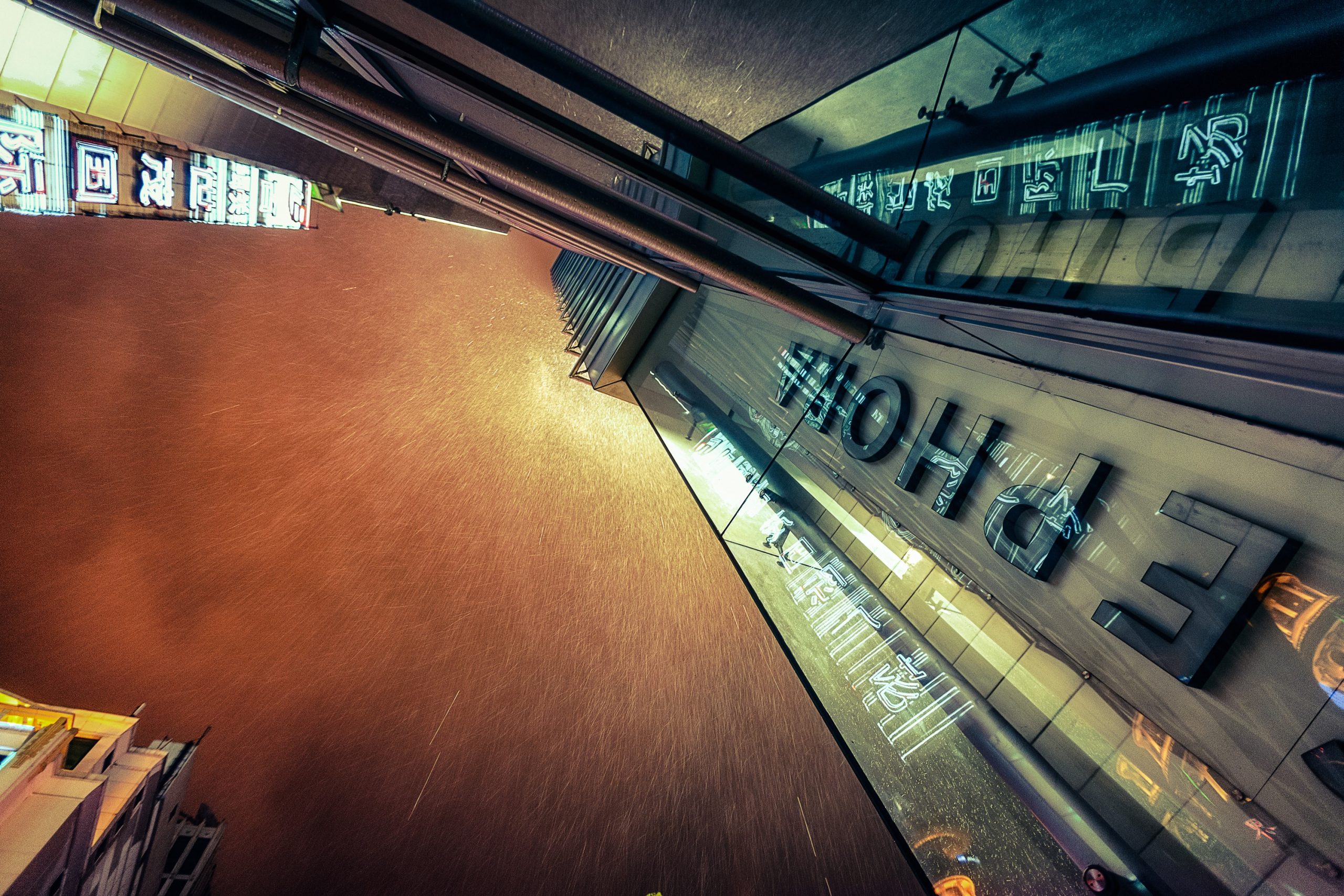 Shooting up into the rain in Shanghai