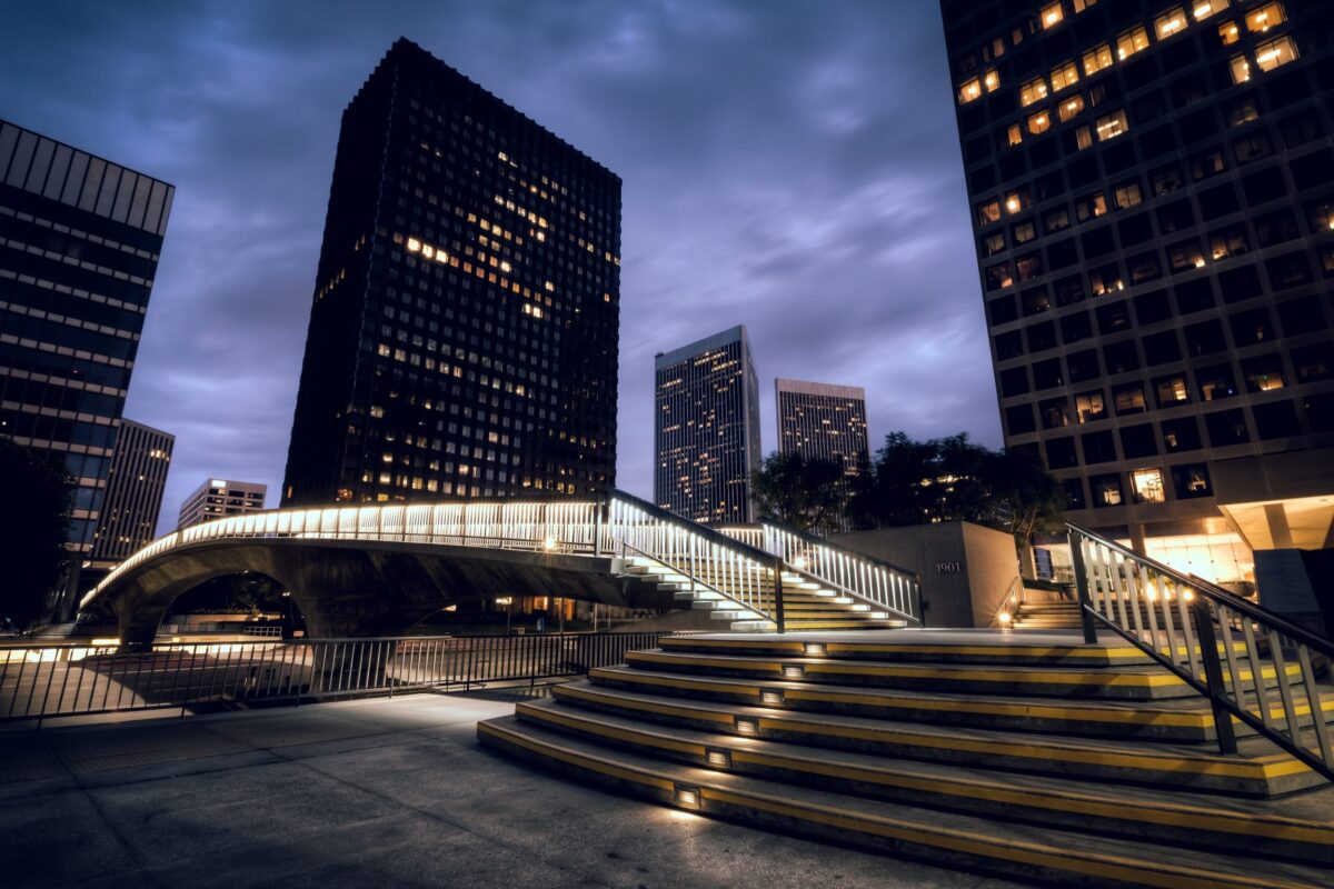 Bridge to the Westfield Century City MallThe bridge over Avenue of the Stars is a pretty cool little spot in westwood. Just behind me is the Westfield Century City mall. I was walking around this area for a bit and couldn't really seem to find any great spots to take photos in. The area is cool but just no good vantage points. Until I found this spot at night. The way way everything is lit up at night makes for some great HDR photos.See my photoblog at https://alikgriffin.com Century City Bridge Westfield Mall