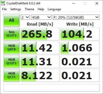 Lexar1667x v60 64GB UHS-II Crystal Disk Speeds