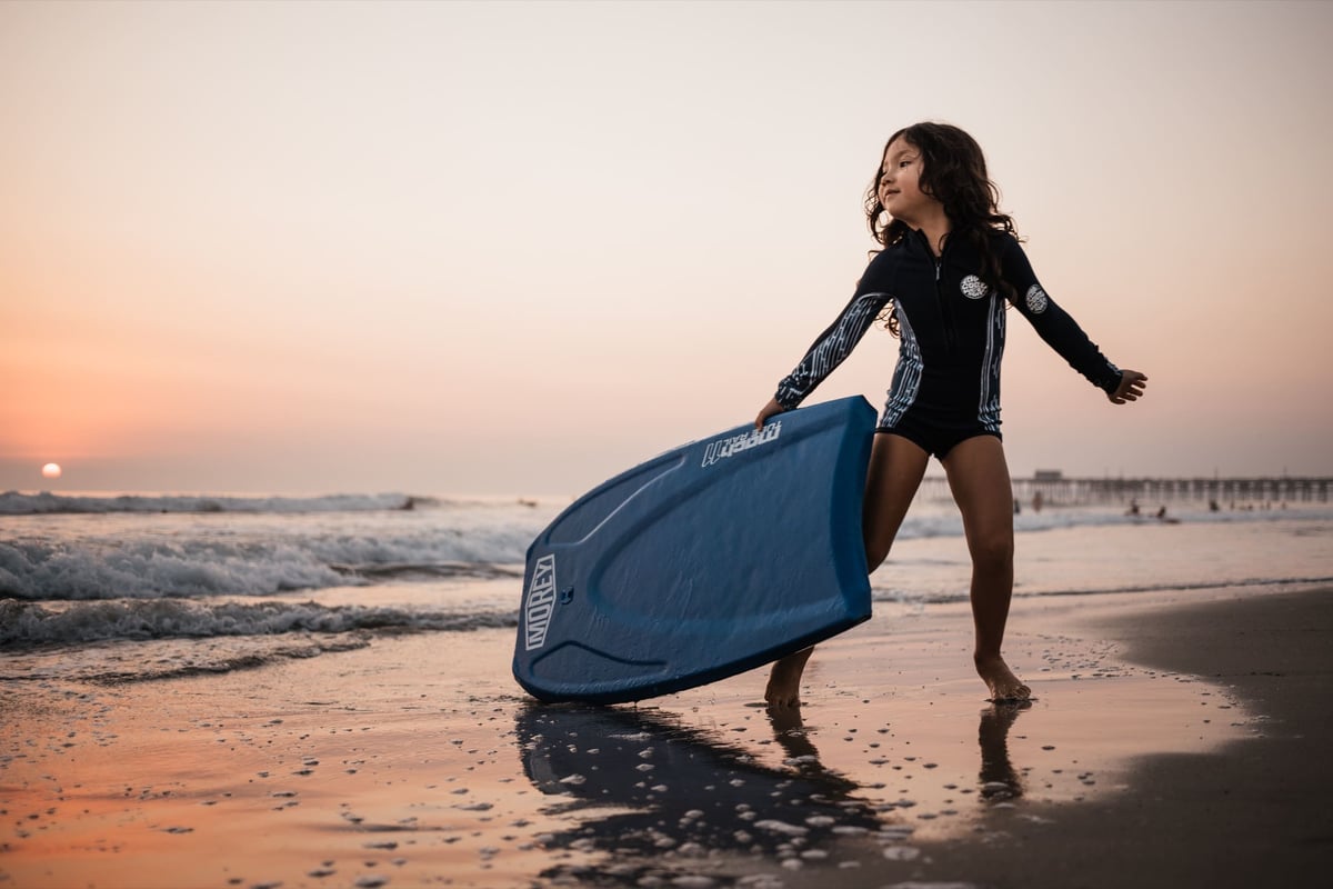 Canon R6 Sample of girl holding body board.