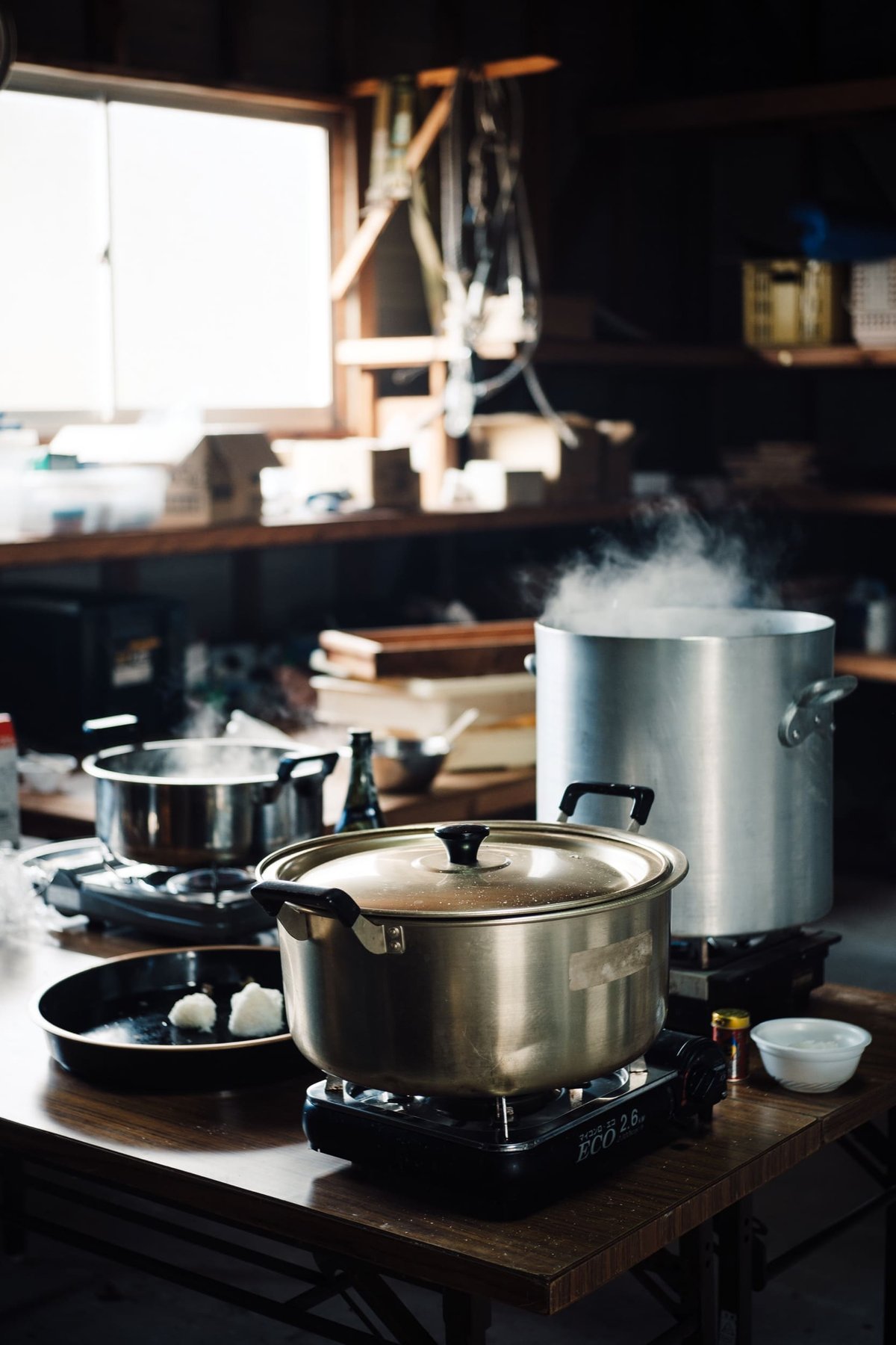 making soup in big pot.