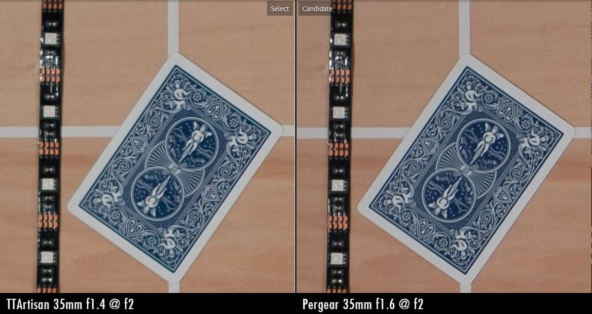 TTArtisan 35mm f1.4 vs Pergear 35mm f1.5 Sharpness comparison