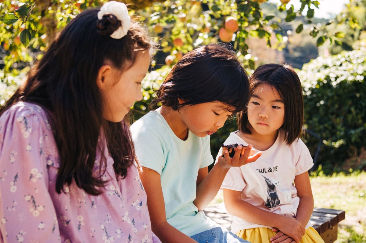 Lifestyle photo of little girls eating cake