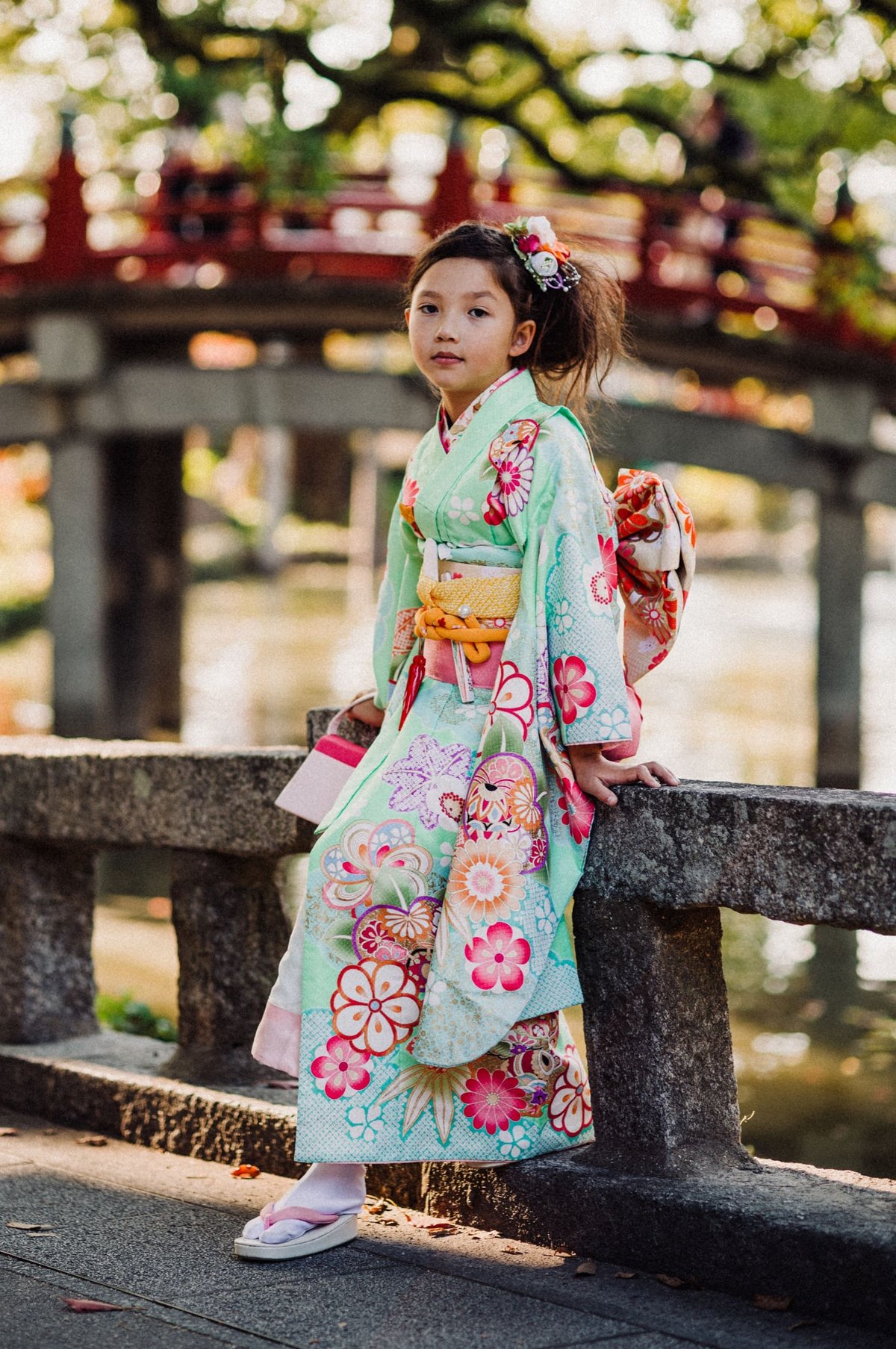 Portrait of little girl in a Kimono in Japan