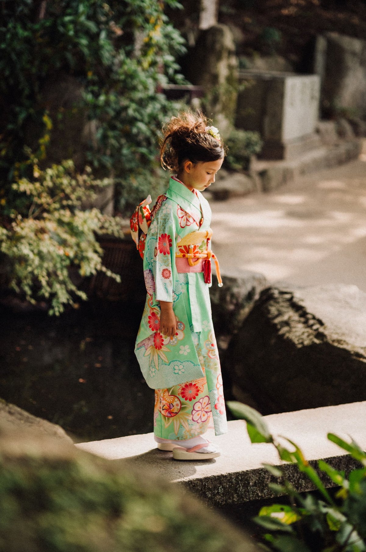 Portrait of little girl in a Kimono in Japan