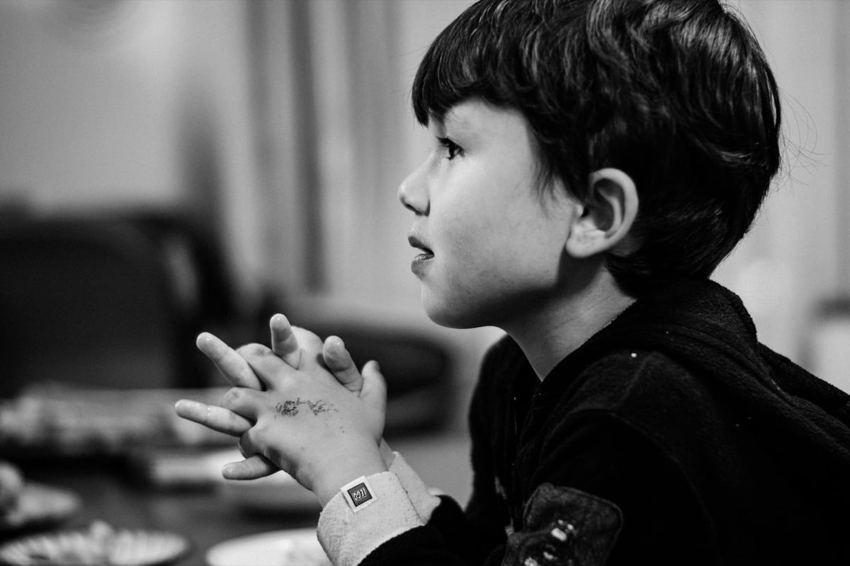 black and white profile of little boy