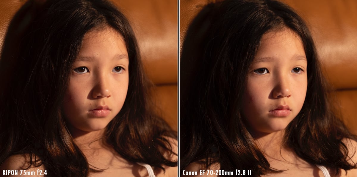 Micro Contrast Sample, Kipon 75mm f2.4 vs Canon EF 70-200mm F2.8 II, Controlled Lighting