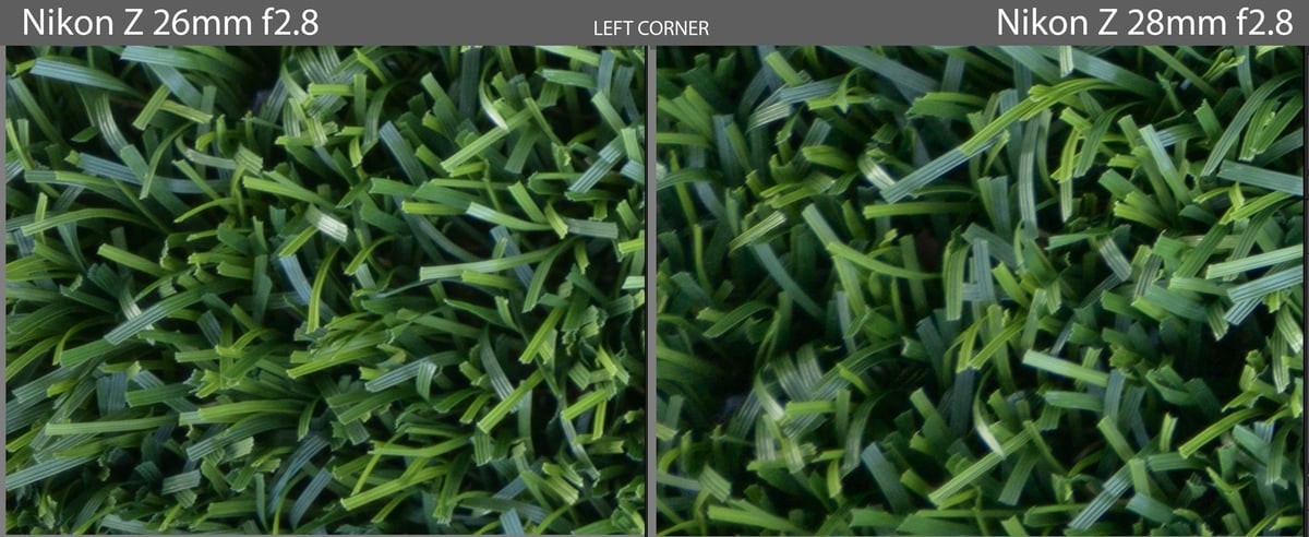 Left Corner Sharpness 26mm vs 28mm