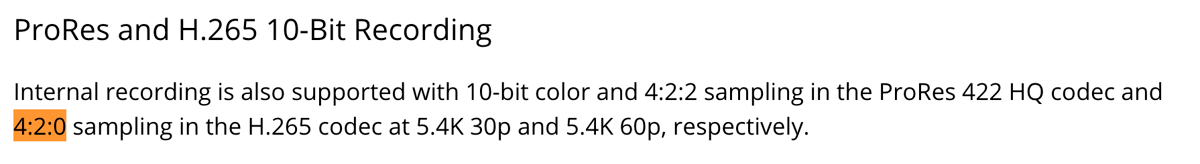 H.265 is 4:2:0 only on the Nikon Z6 III