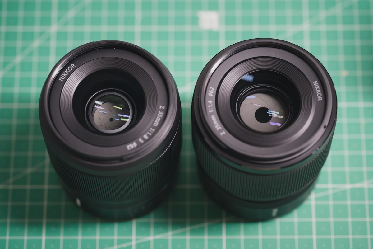 Nikon 35mm f1.4 vs 35mm f1.8 Top View