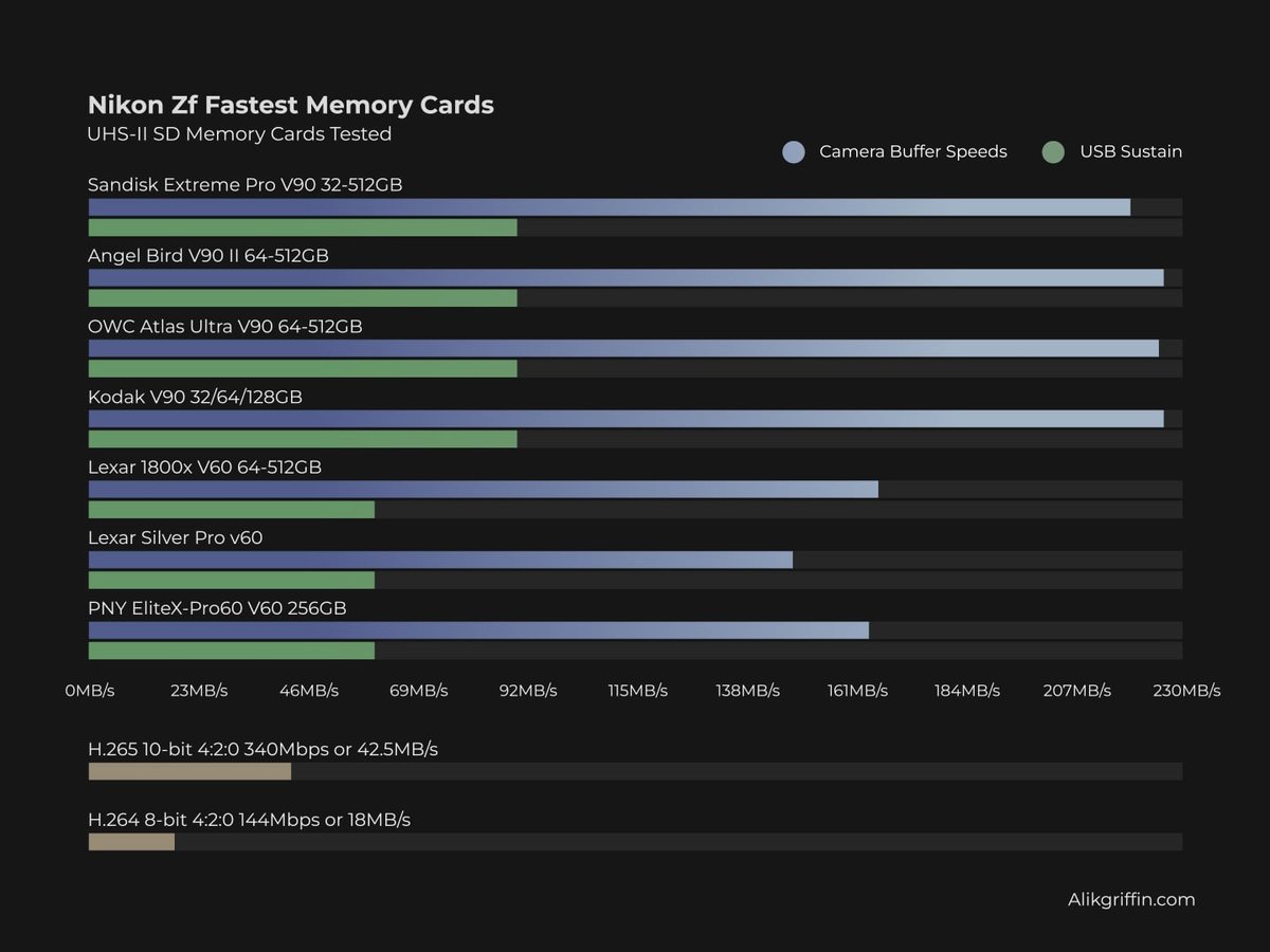 Fastest Memory Cards Nikon Zf - A chart showing the best recommended SD cards for the Nikon Zf.
