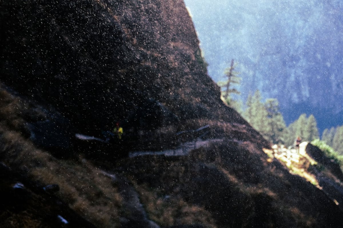 Mist in the air from a waterfall. Yosemite Mist