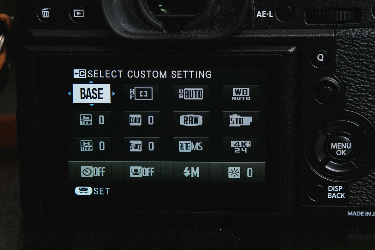 Fujifilm X-T2 Settings Screen