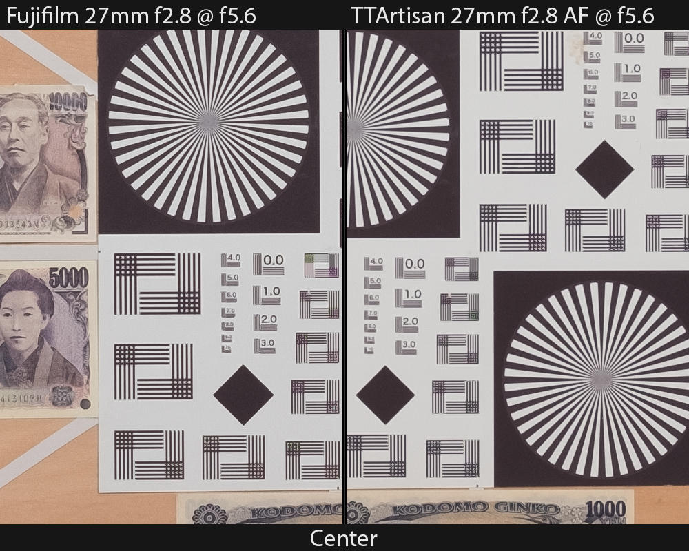 Fujifilm 27mm f2.8 vs TTArtisan 27mm f2.8 Sharpness and Contrast at f5.6